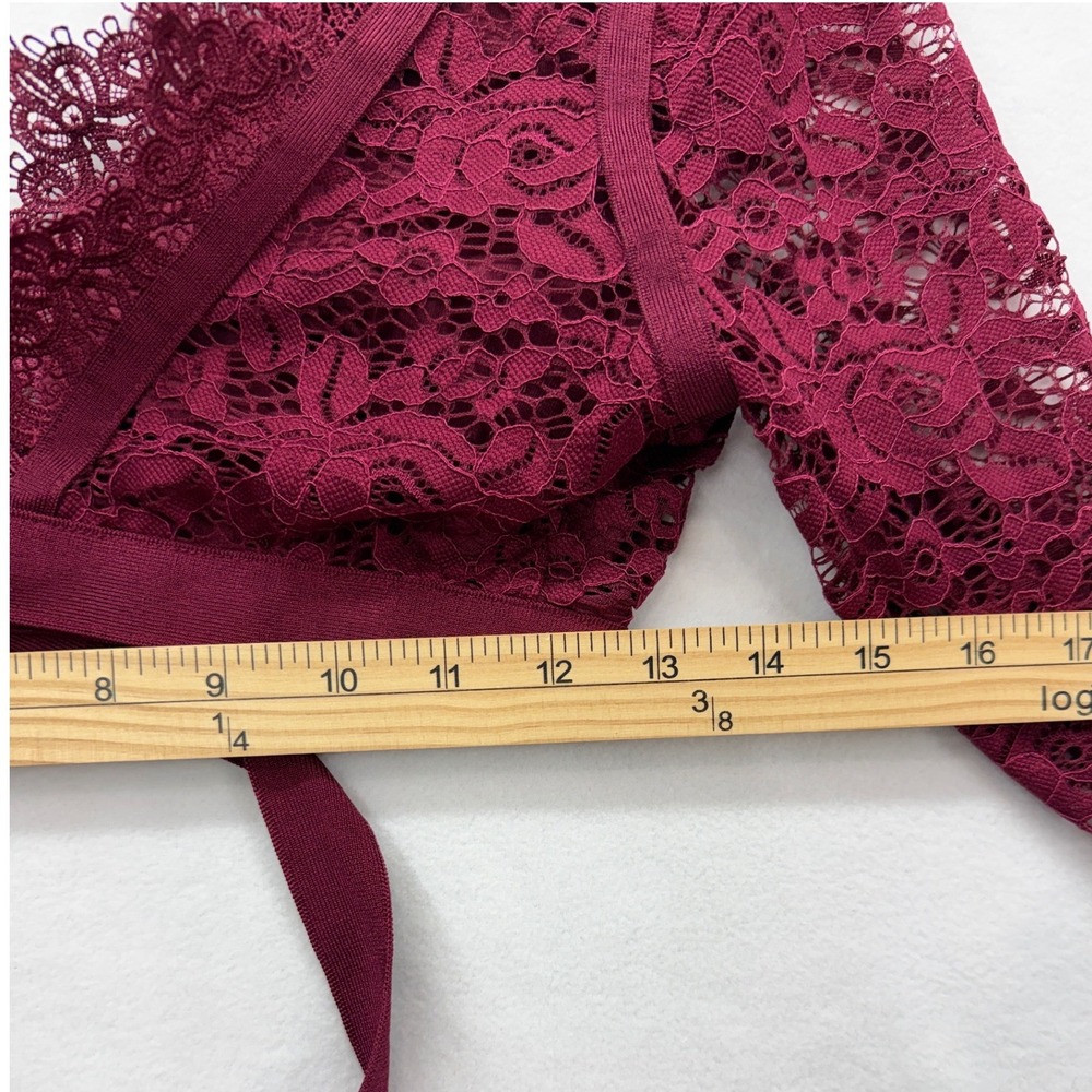 Fashion Nova Crop Top Womens Medium Wine Lace Strapped Love Choker Long Sleeve - Picture 8 of 11